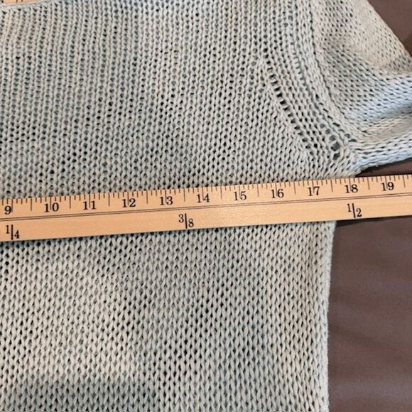 J. Jill Open Knit Light Aqua Cotton Sweater Round Neck Stretch Size Medium - Picture 6 of 8